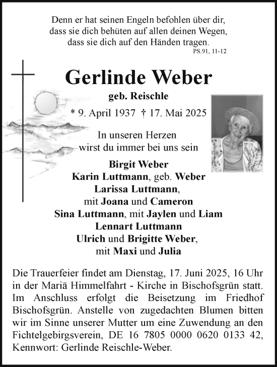 Anzeige von Gerlinde Weber von Nordbayerischer Kurier