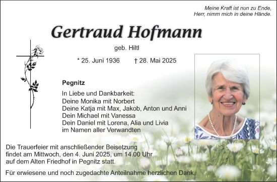 Anzeige von Gertraud Hofmann von Nordbayerischer Kurier