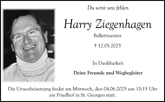 Anzeige von Harry Ziegenhagen von Nordbayerischer Kurier
