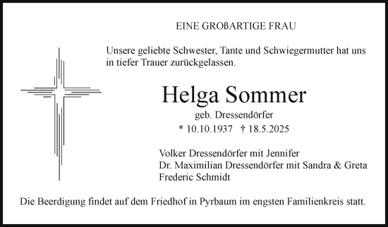 Anzeige von Helga Sommer von Nordbayerischer Kurier