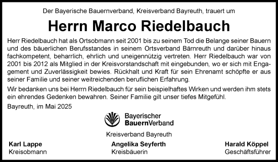 Anzeige von Marco Riedelbauch von Nordbayerischer Kurier