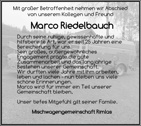 Anzeige von Marco Riedelbauch von Nordbayerischer Kurier