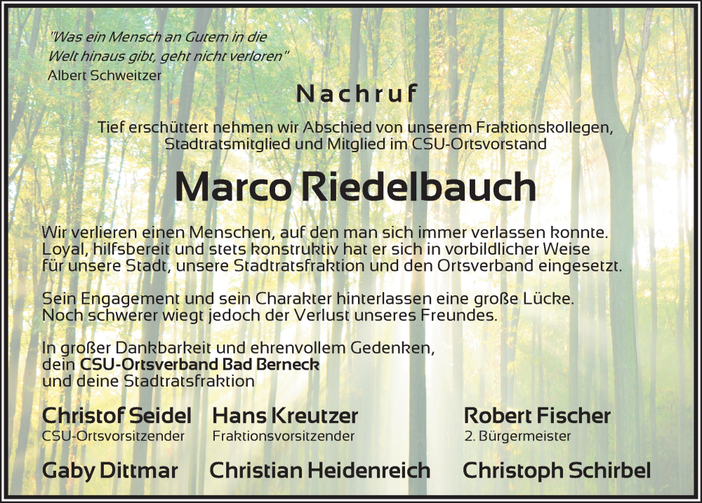 Traueranzeige für Marco Riedelbauch vom 24.05.2025 aus Nordbayerischer Kurier