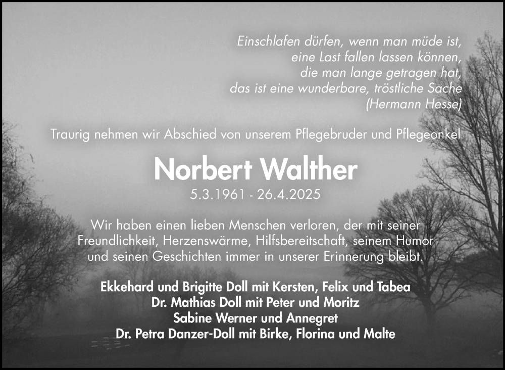  Traueranzeige für Norbert Walther vom 17.05.2025 aus Nordbayerischer Kurier