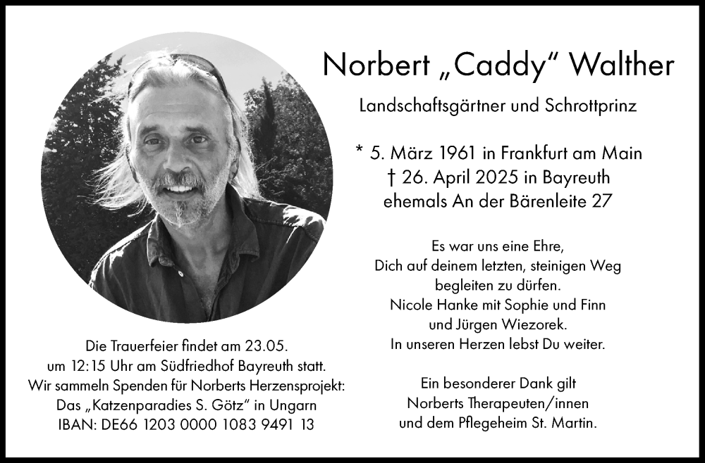  Traueranzeige für Norbert Walther vom 17.05.2025 aus Nordbayerischer Kurier