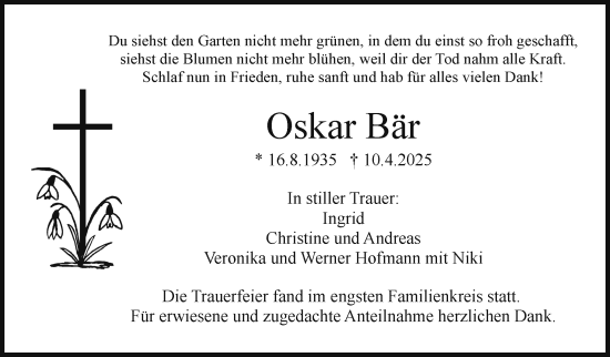 Anzeige von Oskar Bär von Nordbayerischer Kurier