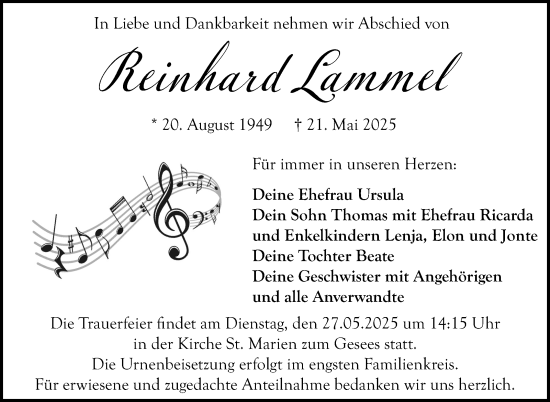 Anzeige von Reinhard Lammel von Nordbayerischer Kurier