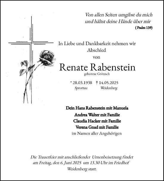 Anzeige von Renate Rabenstein von Nordbayerischer Kurier