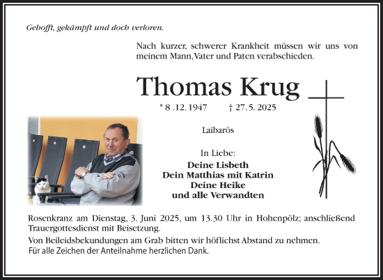 Anzeige von Thomas Krug von Nordbayerischer Kurier
