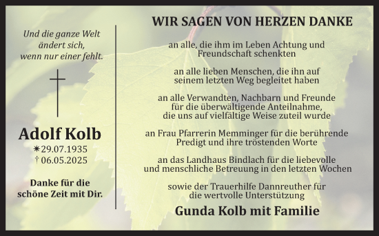 Anzeige von Adolf Kolb von Nordbayerischer Kurier