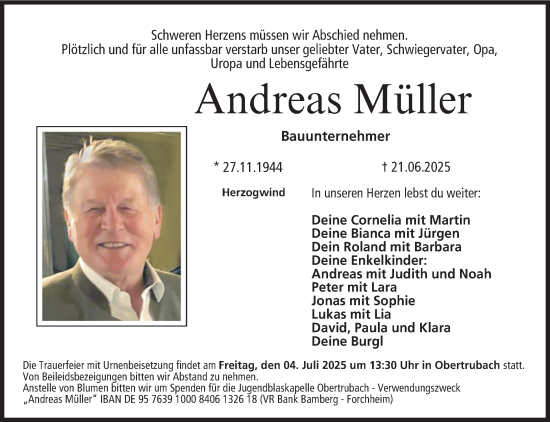 Anzeige von Andreas Müller von Nordbayerischer Kurier