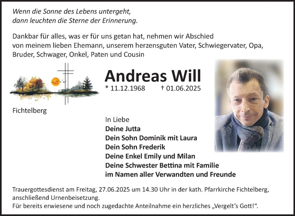  Traueranzeige für Andreas Will vom 21.06.2025 aus Nordbayerischer Kurier
