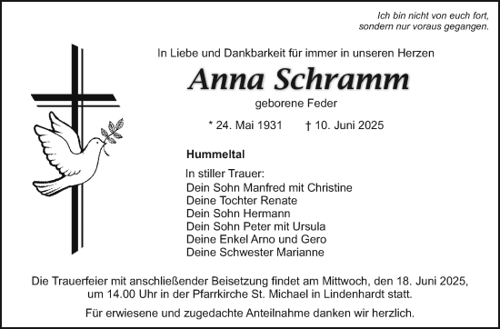 Anzeige von Anna Schramm von Nordbayerischer Kurier