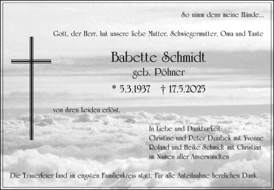 Anzeige von Babette Schmidt von Nordbayerischer Kurier