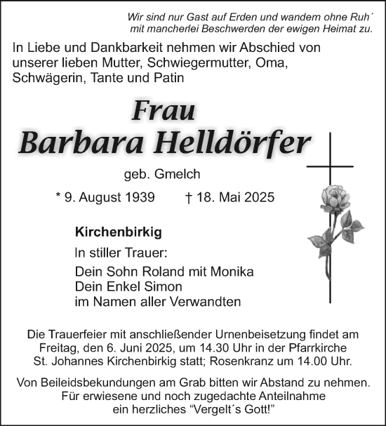 Anzeige von Barbara Helldörfer von Nordbayerischer Kurier