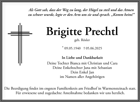 Anzeige von Brigitte Prechtl von Nordbayerischer Kurier