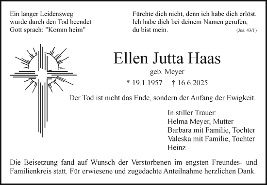 Anzeige von Ellen Jutta Haas von Nordbayerischer Kurier