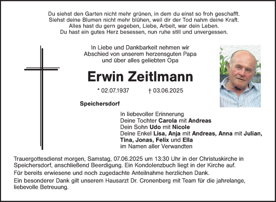 Anzeige von Erwin Zeitlmann von Nordbayerischer Kurier