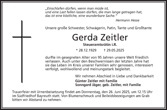 Anzeige von Gerda Zeitler von Nordbayerischer Kurier