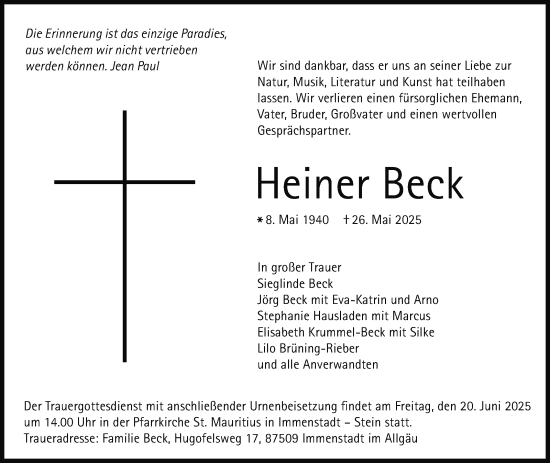 Anzeige von Heiner Beck von Nordbayerischer Kurier