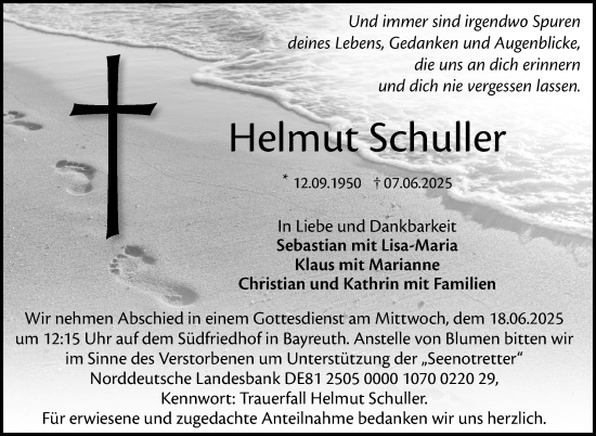 Anzeige von Helmut Schuller von Nordbayerischer Kurier