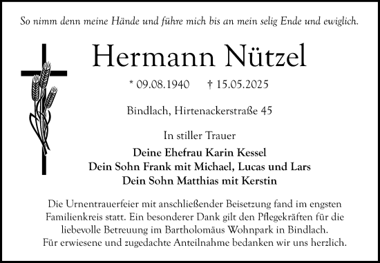 Anzeige von Hermann Nützel von Nordbayerischer Kurier