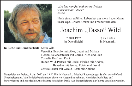 Anzeige von Joachim Wild von Nordbayerischer Kurier