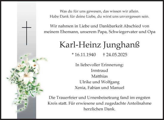 Anzeige von Karl-Heinz Junghanß von Nordbayerischer Kurier