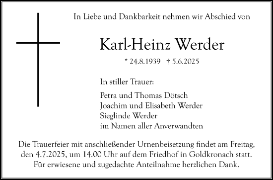 Anzeige von Karl-Heinz Werder von Nordbayerischer Kurier
