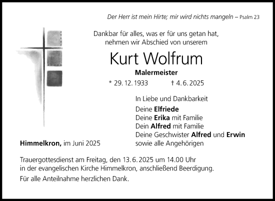 Anzeige von Kurt Wolfrum von Nordbayerischer Kurier