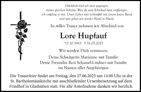 Anzeige von Lore Hupfauf von Nordbayerischer Kurier