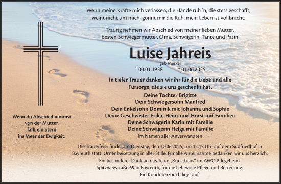 Anzeige von Luise Jahreis von Nordbayerischer Kurier