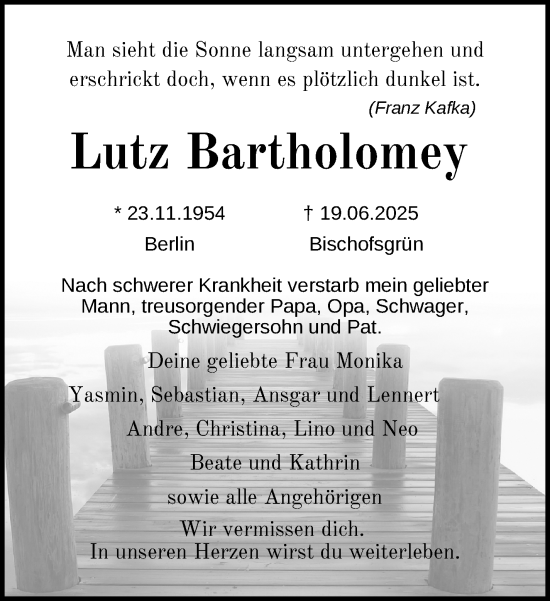 Anzeige von Lutz Bartholomey von Nordbayerischer Kurier