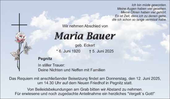 Anzeige von Maria Bauer von Nordbayerischer Kurier