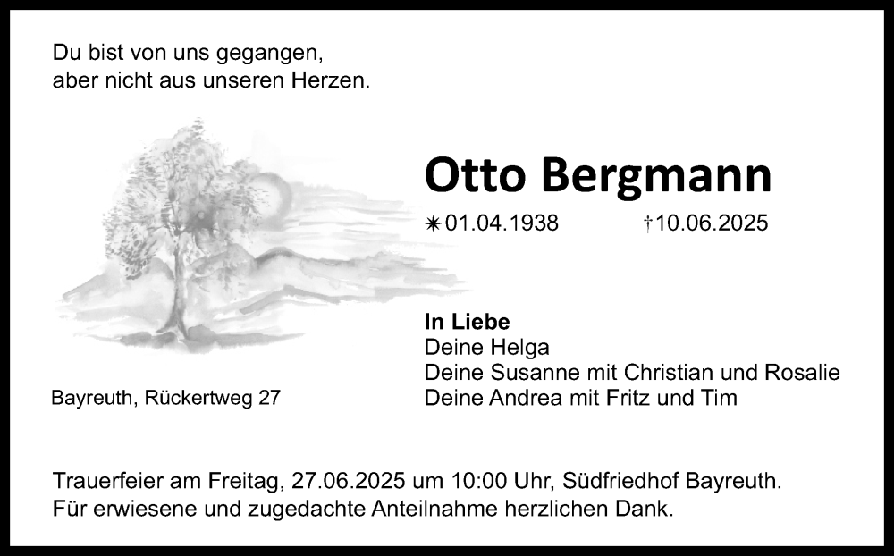 Traueranzeige für Otto Bergmann vom 21.06.2025 aus Nordbayerischer Kurier