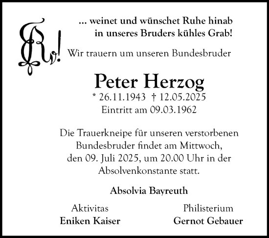 Anzeige von Peter Herzog von Nordbayerischer Kurier