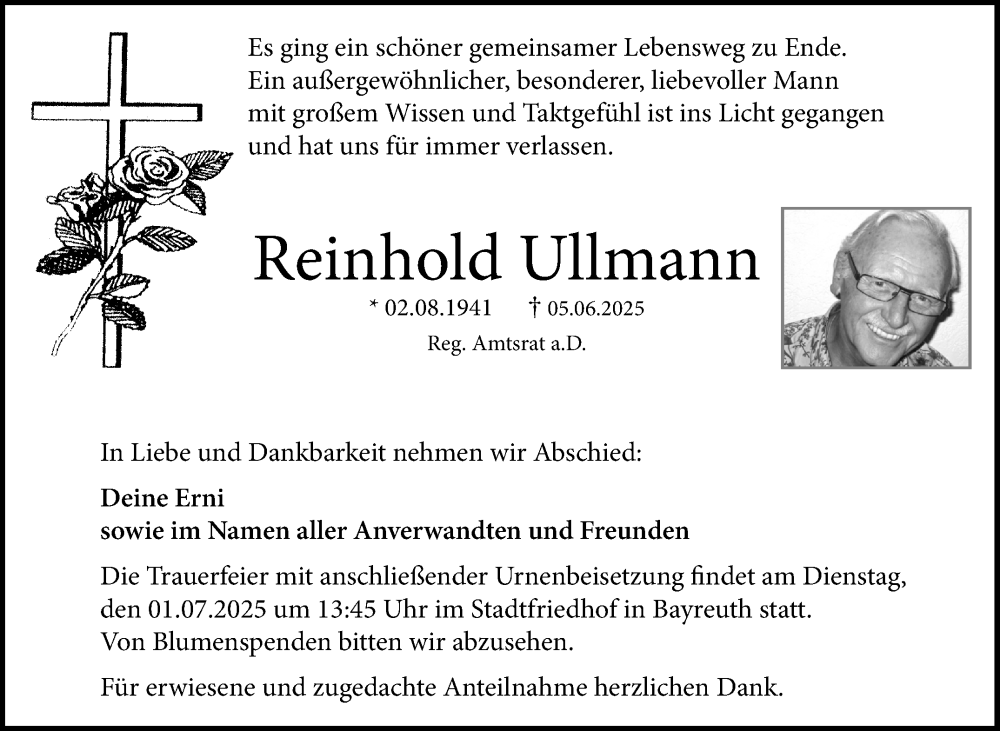  Traueranzeige für Reinhold Ullmann vom 28.06.2025 aus Nordbayerischer Kurier