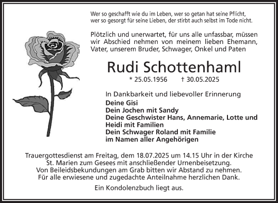Anzeige von Rudi Schottenhaml von Nordbayerischer Kurier