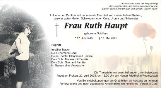 Anzeige von Ruth Haupt von Nordbayerischer Kurier