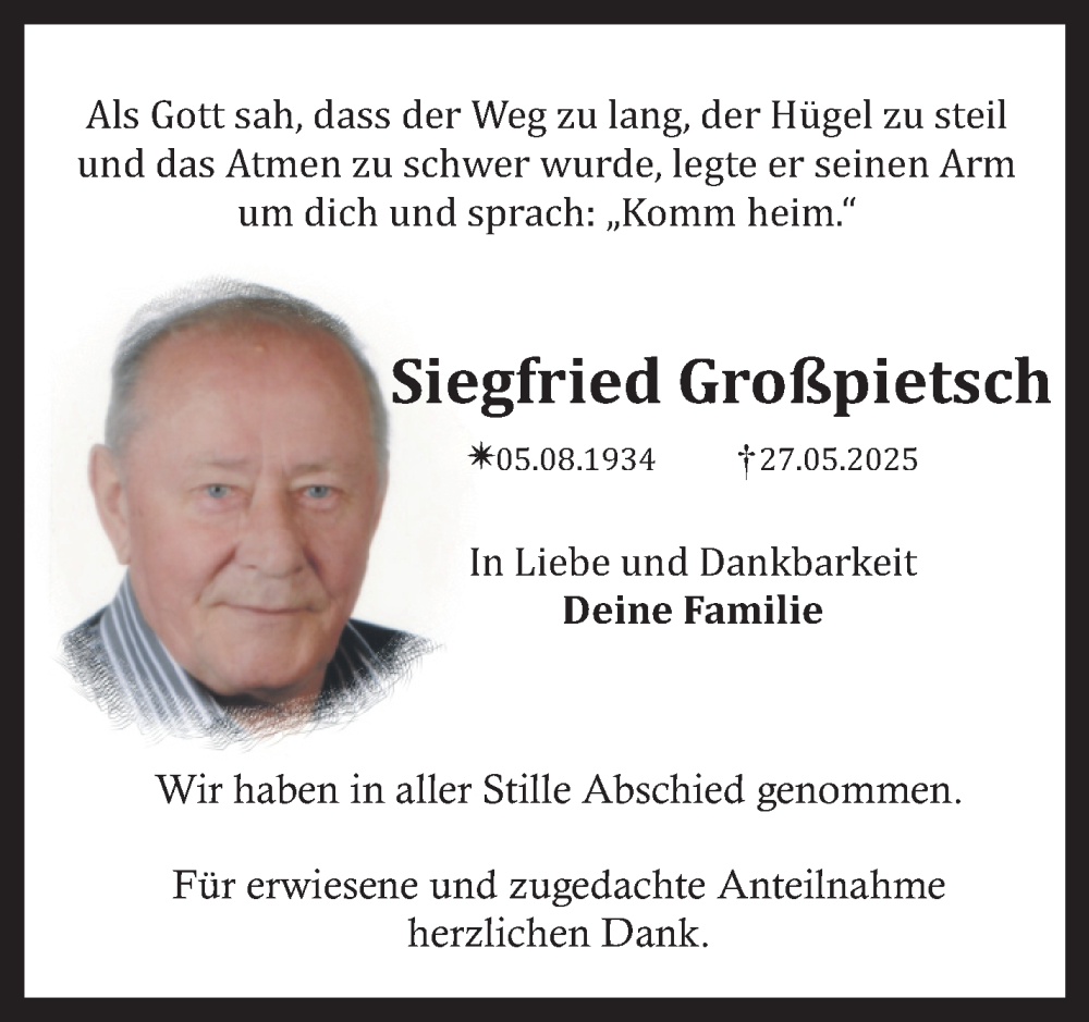  Traueranzeige für Siegfried Großpietsch vom 07.06.2025 aus Nordbayerischer Kurier