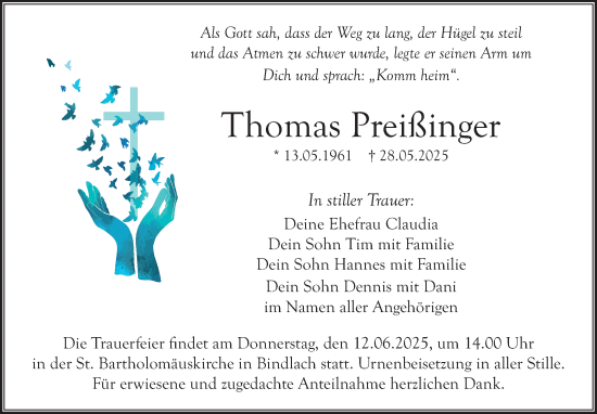 Anzeige von Thomas Preißinger von Nordbayerischer Kurier