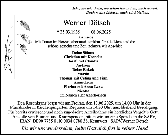 Anzeige von Werner Dötsch von Nordbayerischer Kurier