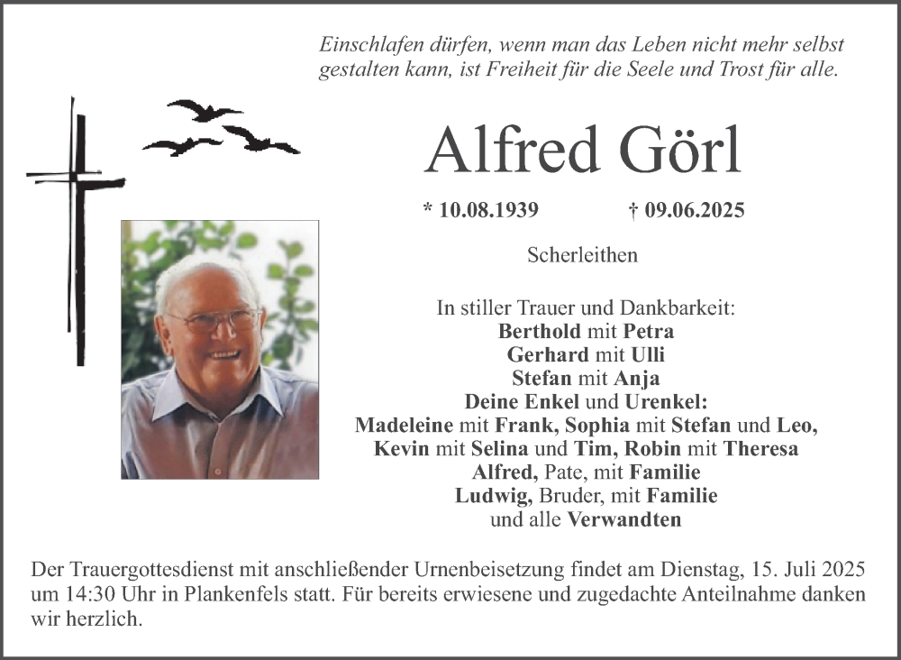  Traueranzeige für Alfred Görl vom 12.07.2025 aus Nordbayerischer Kurier