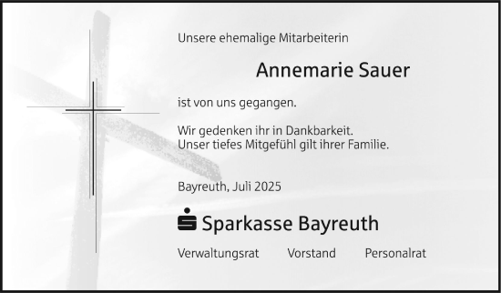 Anzeige von Annemarie Sauer von Nordbayerischer Kurier