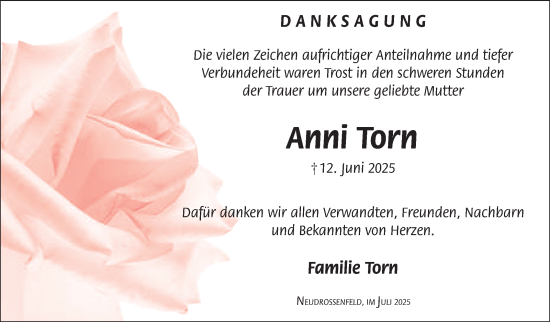 Anzeige von Anni Torn von Nordbayerischer Kurier
