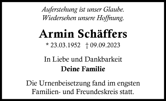 Anzeige von Armin Schäffers von Nordbayerischer Kurier