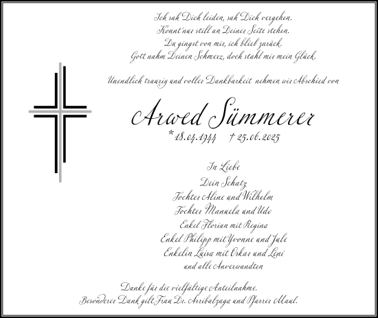 Anzeige von Arwed Sümmerer von Nordbayerischer Kurier