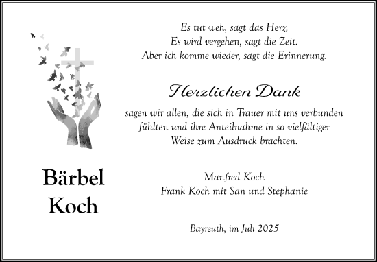 Anzeige von Bärbel Koch von Nordbayerischer Kurier