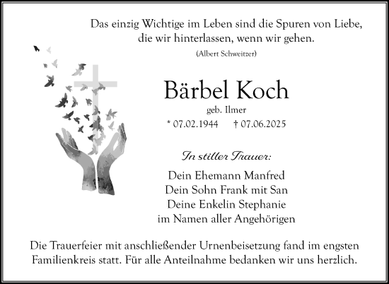 Anzeige von Bärbel Koch von Nordbayerischer Kurier