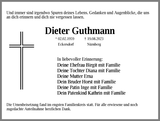 Anzeige von Dieter Guthmann von Nordbayerischer Kurier